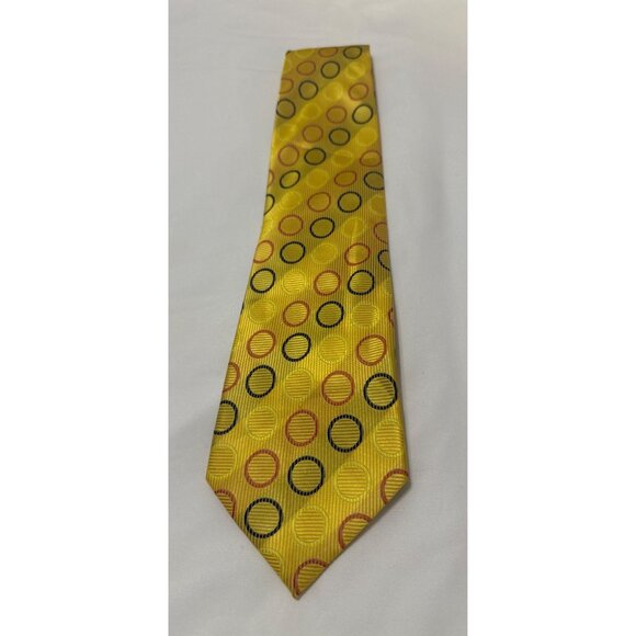 Giorgio Armani Mens Yellow Silk Tie With Geometric Circle Pattern - Picture 1 of 5